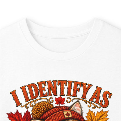Fall Cat Graphic Long Sleeve Tee — "I Identify As A Problem" Cute Pumpkin & Leaves Shirt