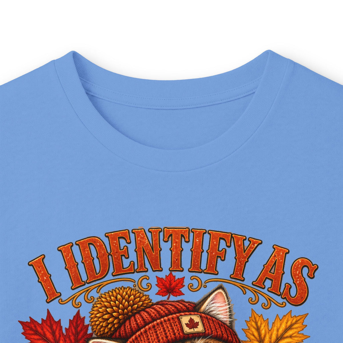 Fall Cat Graphic Long Sleeve Tee — "I Identify As A Problem" Cute Pumpkin & Leaves Shirt