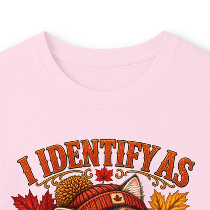 Fall Cat Graphic Long Sleeve Tee — "I Identify As A Problem" Cute Pumpkin & Leaves Shirt
