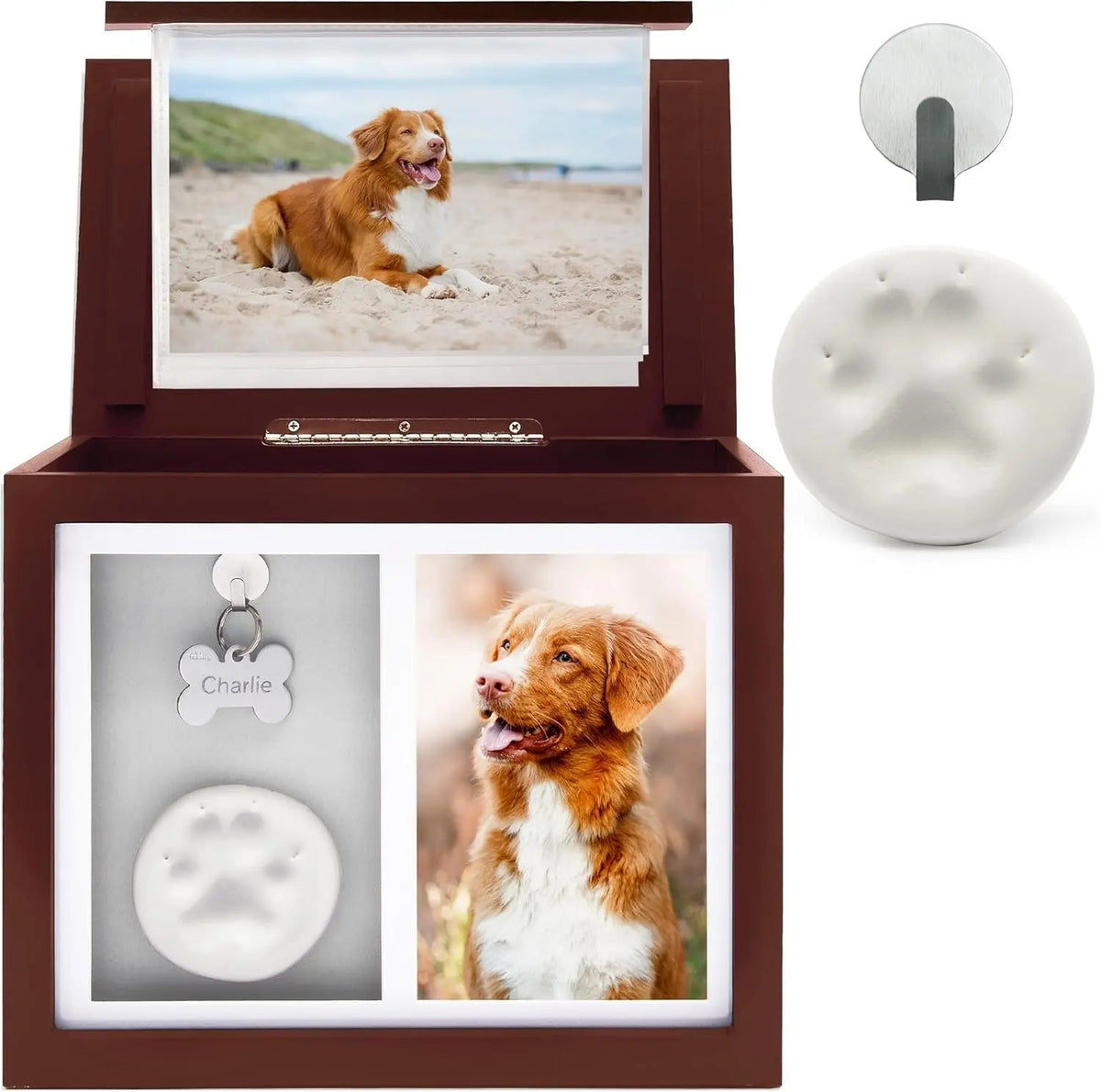 Keepsake Display Box Pet Memorial Urn Photo Frame Collection Glass Protected Exterior Magnetic Lid Storage Paw Print Kit Memory Album Included Dog Cat Cremation Box Forever Remembrance Set Pet Loss Support Gift Sympathy Present Elegant Home
