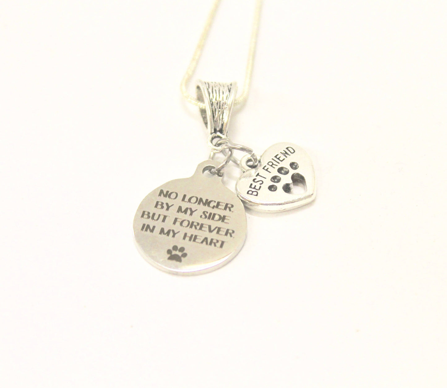 No Longer By My Side But Forever In My Heart Silver Necklace, Loved Pet Memorial Jewelry Gift For Her, Sympathy Pet Remembrance