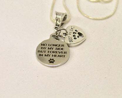No Longer By My Side But Forever In My Heart Silver Necklace, Loved Pet Memorial Jewelry Gift For Her, Sympathy Pet Remembrance