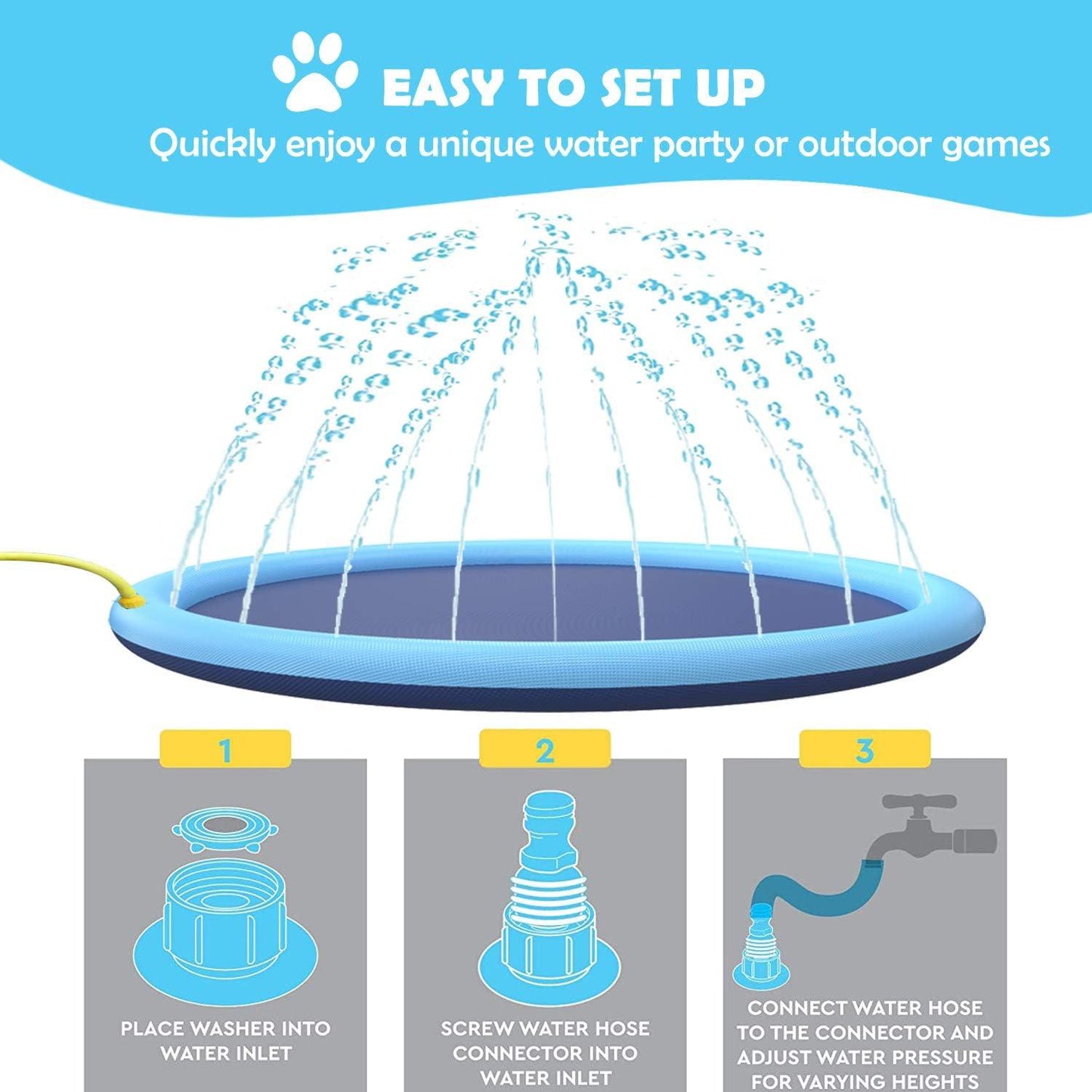 Outdoor Pet Water Play Mat Interactive Dog Entertainment Summer Fun Activities Cooling Spray System Backyard Party Essential Non Slip Safe Surface Durable Construction Large Size Options Eco Friendly PVC Material BPA Free Design Heat Relief